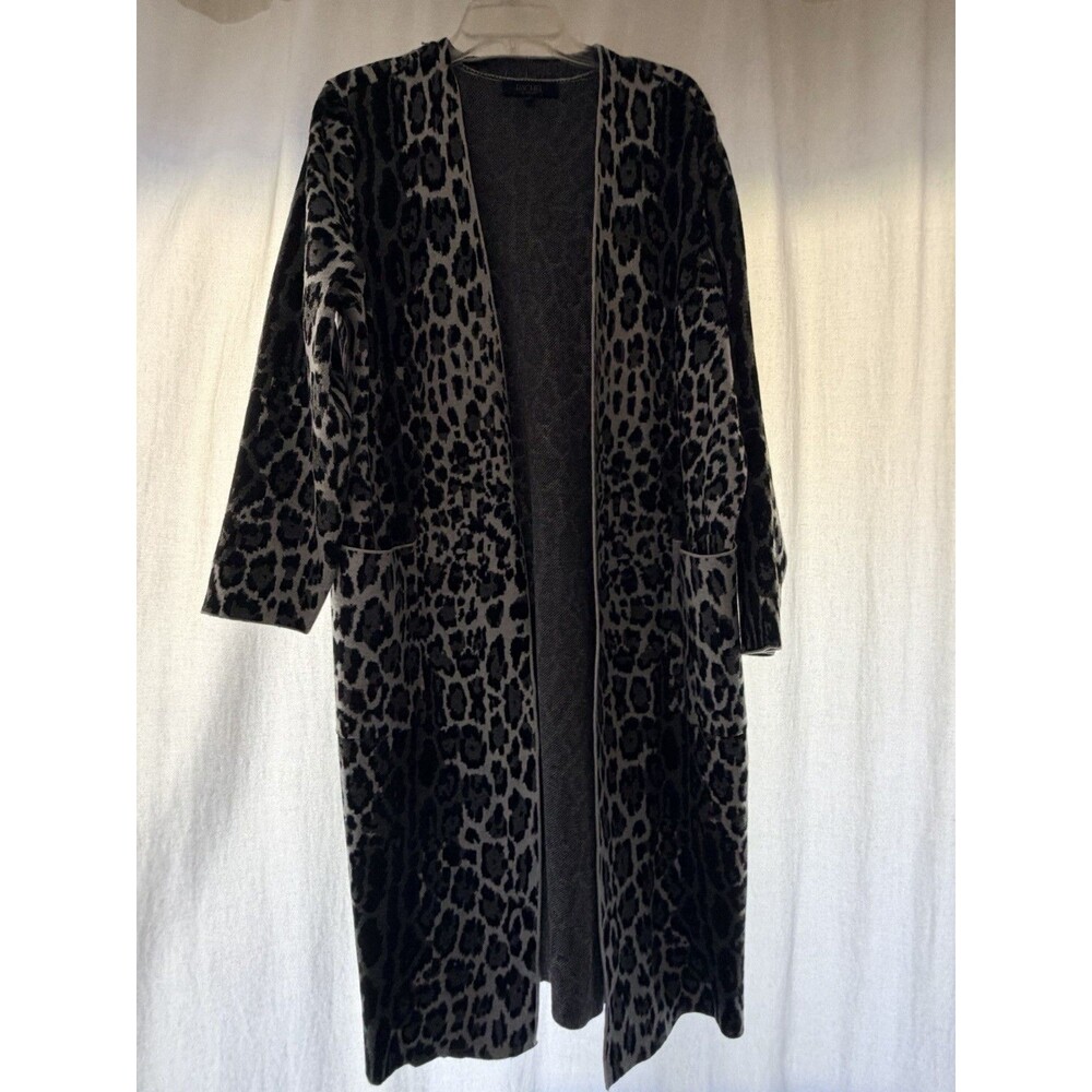Rachel Roy Long Animal Print Open Sweater Size 1X Black Gray Oversized Shrug